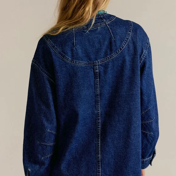 Free People Blue Denim Jean Jacket Size XL - Picture 2 of 8
